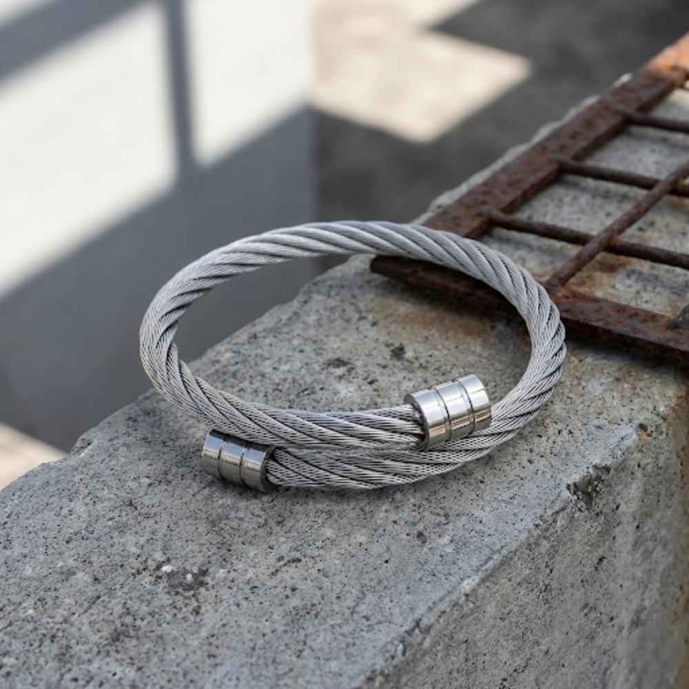 Men's Stainless Steel Triple Cable Wire Cuff Bracelet Industrial Silver Tone Adj